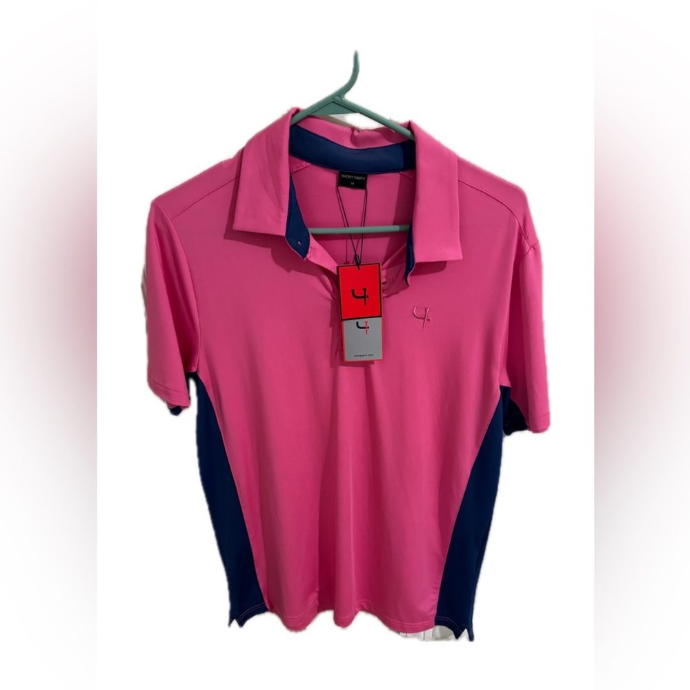 Men's Pink Polo Golf Shirt with Blue Accents